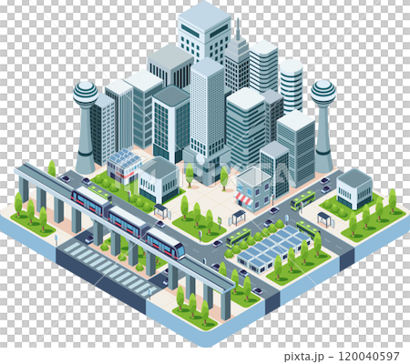 Isometric Metropolis Transportation System with Elevated Rail Transport Isometric Metropolis Transportation System with Elevated Rail Transport 120040597