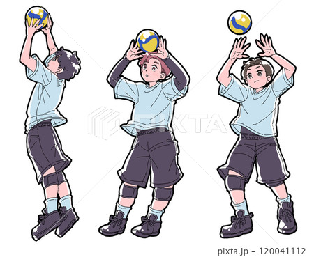 トスをする男の子のイラストセット トスをする男の子のイラストセット 120041112