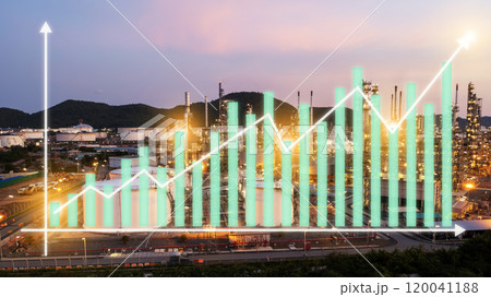 Oil-gas refinery or petrochemical plant. Include an arrow, graph, or bar chart. Increase trend or growth of production. Oil-gas refinery or petrochemical plant. Include an arrow, graph, or bar chart. Increase trend or growth of production. 120041188