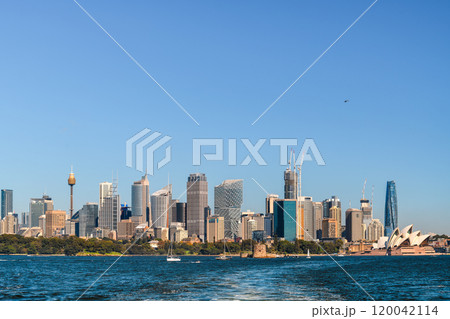 Sydney city skyline panorama viewed from ferry 120042114