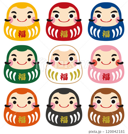 福だるまアイコンイラスト/カラーバリエーションセット2・笑顔 福だるまアイコンイラスト/カラーバリエーションセット2・笑顔 120042181