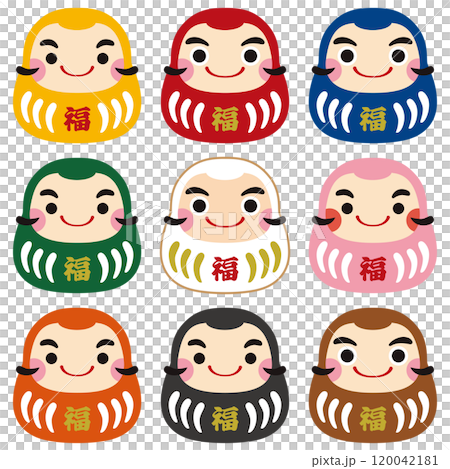 福だるまアイコンイラスト/カラーバリエーションセット2・笑顔 福だるまアイコンイラスト/カラーバリエーションセット2・笑顔 120042181