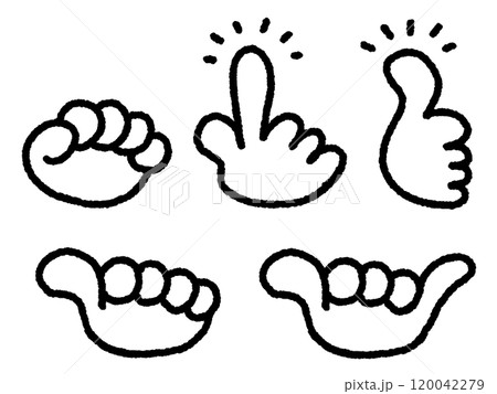 手描きのいろいろなハンドサインのセット　いいね　チェック　アロハ 120042279