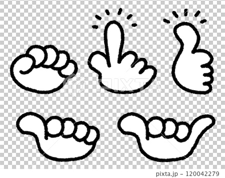 手描きのいろいろなハンドサインのセット　いいね　チェック　アロハ 120042279