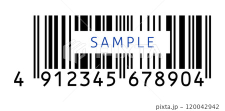 SAMPLEの文字と高さを削ったJANコード - トランケーションした日本規格バーコードのダミー素材 120042942