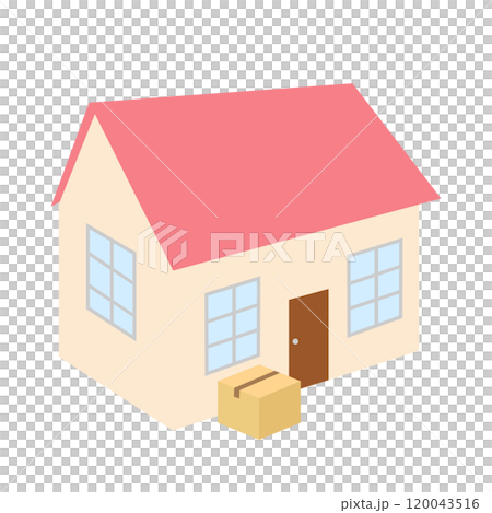 Illustration material of a parcel being delivered in front of a house 120043516