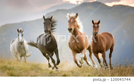 優雅な姿や草原を駆ける馬 120043744