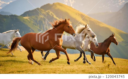 優雅な姿や草原を駆ける馬 優雅な姿や草原を駆ける馬 120043745