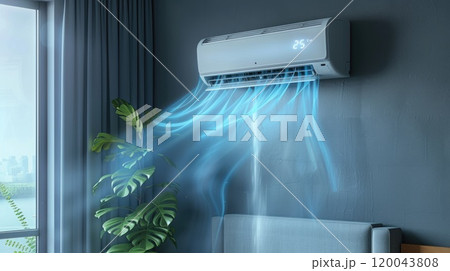 Chilled serenity: air conditioner with ioniser and water vapour, concept of a cooling system and fresh air, summer heat, maximum comfort and health in warm temperature Chilled serenity: air conditioner with ioniser and water vapour, concept of a cooling system and fresh air, summer heat, maximum comfort and health in warm temperature 120043808