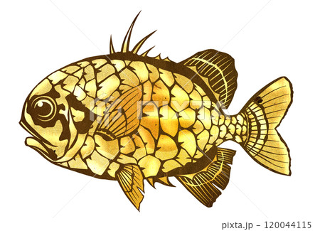 形が可愛い海水魚マツカサウオの切り絵イラスト 120044115