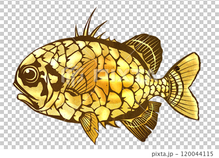 形が可愛い海水魚マツカサウオの切り絵イラスト 120044115