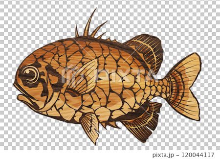 堅い鱗に身を包んだマツカサウオの切り絵イラスト 120044117