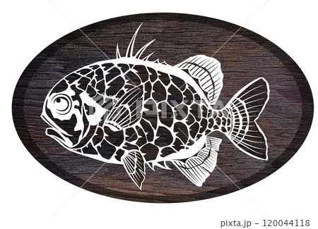 可愛い海水魚マツカサウオの切り絵イラスト 120044118