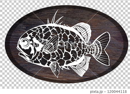 可愛い海水魚マツカサウオの切り絵イラスト 120044118