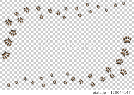 A frame with gradually growing wooden paw prints on the top and bottom 120044147
