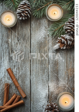 Holiday Arrangement with Candles, Pinecones, and Cinnamon 120044153