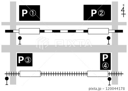 線路、駅、バス停、駐車場のシンプルなセットイラスト 120044178