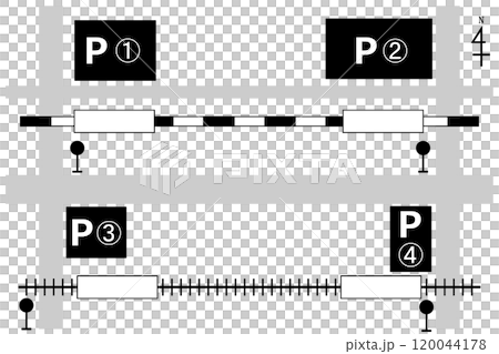 線路、駅、バス停、駐車場のシンプルなセットイラスト 120044178