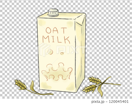 Illustration of oat milk in a paper carton 120045401
