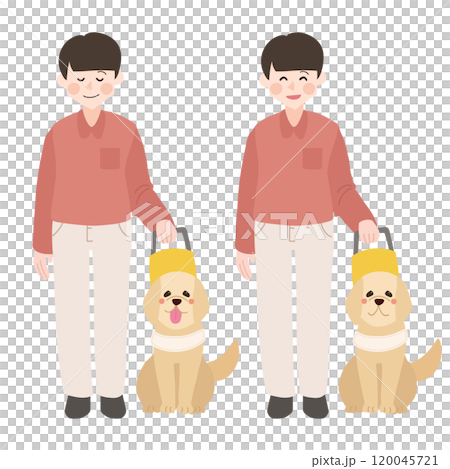 盲導犬・介助犬を連れた女性　手描きベクターイラスト 120045721