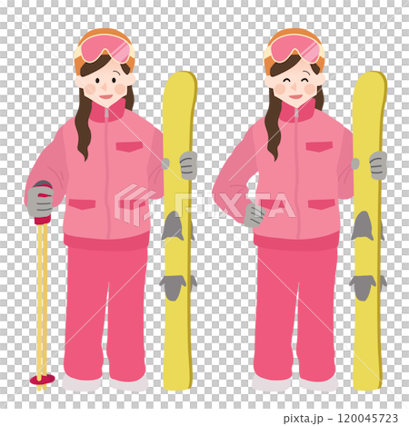スキーウェアを着た女性 手描きベクターイラストのイラスト素材 