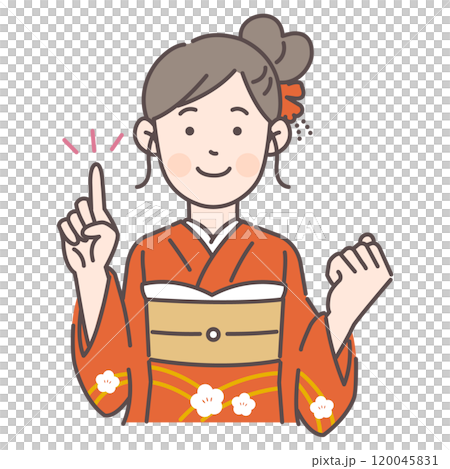 指差しする振袖の女性 120045831