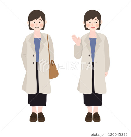 おしゃれなコートを着た女性　手描きベクターイラスト 120045853