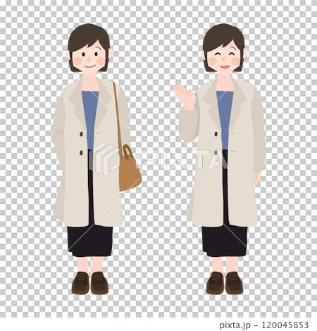 おしゃれなコートを着た女性　手描きベクターイラスト 120045853