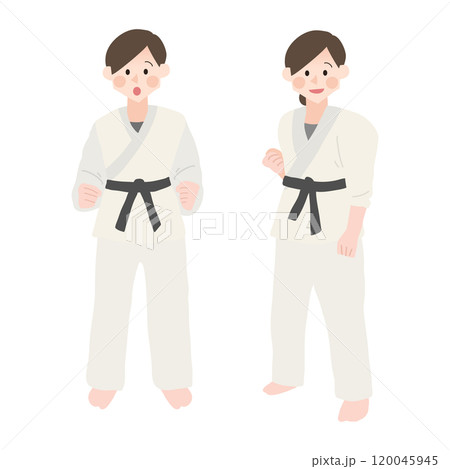 空手の道着を着た女性 手描きベクターイラスト 空手の道着を着た女性 手描きベクターイラスト 120045945