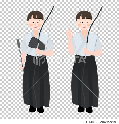 弓道着の女性　手描きベクターイラスト 120045946