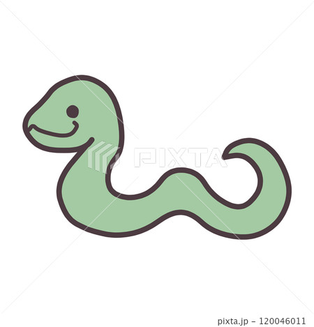 シンプルにデフォルメした緑色のヘビのイラスト 120046011