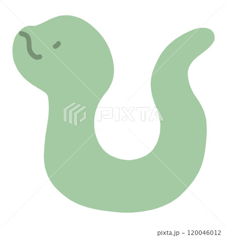 シンプルにデフォルメした緑色のヘビのイラスト シンプルにデフォルメした緑色のヘビのイラスト 120046012