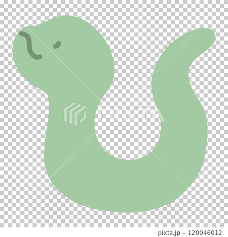 シンプルにデフォルメした緑色のヘビのイラスト シンプルにデフォルメした緑色のヘビのイラスト 120046012