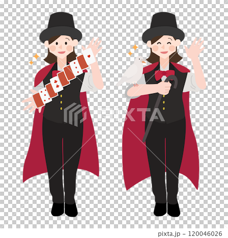 A female magician performing magic at a show Hand-drawn vector illustration 120046026