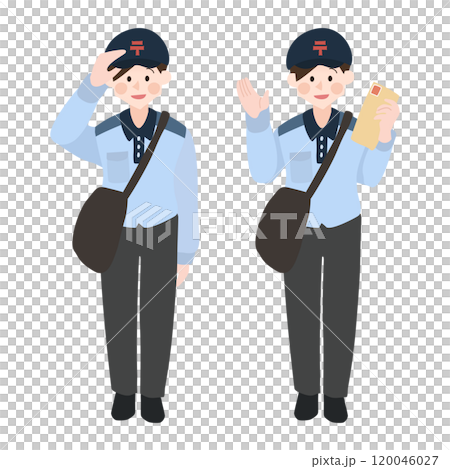 配達をする郵便局員の女性　手描きベクターイラスト 120046027