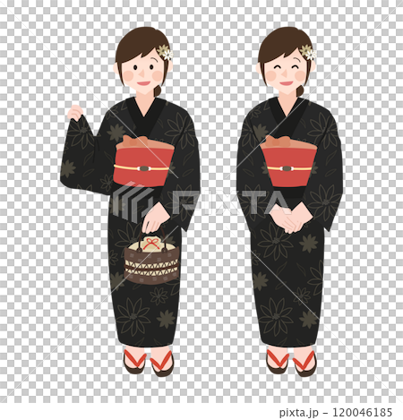 夏季節慶和煙火節上穿著浴衣的女人的手繪向量圖 120046185