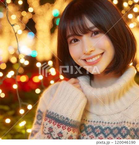 イルミネーションされたテーマパークで微笑む彼女 120046190