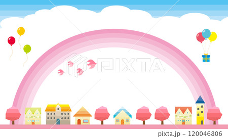 シンプルな街並みのイラスト 枠 背景 春 シンプルな街並みのイラスト 枠 背景 春 120046806