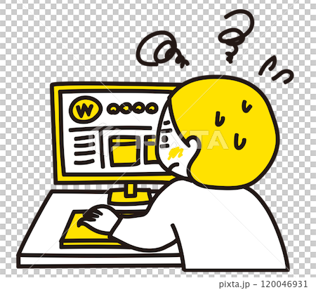 パソコンの設定がわからなくて困っている人のイラスト 120046931
