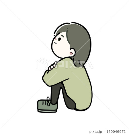 体育座りで上を見上げる女性 120046971