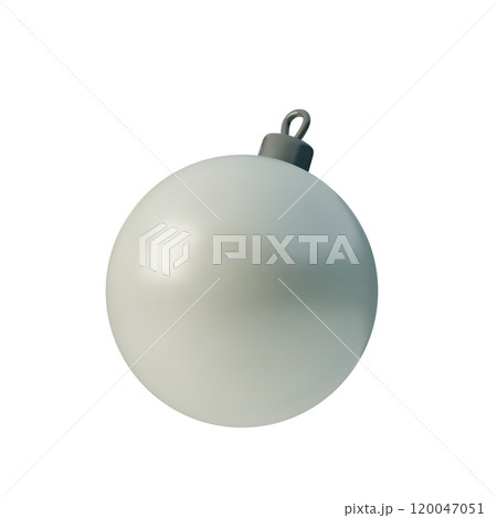 Vector 3D illustration of smooth, white Christmas ornament ball with a silver top. Minimalist design, perfect for holiday decorations, festive cards, and New Year themes Vector 3D illustration of smooth, white Christmas ornament ball with a silver top. Minimalist design, perfect for holiday decorations, festive cards, and New Year themes 120047051