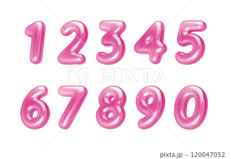 Realistic 3d font pink numbers. Number in the form of chrome balloons. Template for products, advertizing, web banners, leaflets, certificates and postcards. Vector illustration 120047052