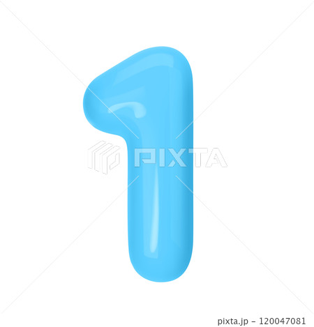 Numeral 1 - Blue Plastic Balloon Number one Isolated on White Background. 3D Style Vector Illustration 120047081