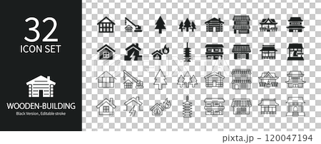 木造住宅に関連したアイコンセット 120047194