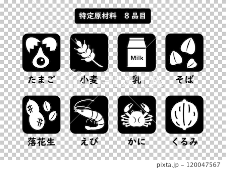 Food allergy 8 specific ingredients icon monochrome Food allergy 8 specific ingredients icon monochrome 120047567