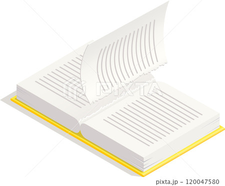 Open book with a torn page is revealing lines of text, presented in an isometric perspective, emphasizing the concept of damaged literature or incomplete information Open book with a torn page is revealing lines of text, presented in an isometric perspective, emphasizing the concept of damaged literature or incomplete information 120047580