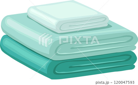 Three fluffy green towels are neatly folded and stacked, evoking a sense of cleanliness, comfort, and relaxation, perfect for spa or bathroom settings Three fluffy green towels are neatly folded and stacked, evoking a sense of cleanliness, comfort, and relaxation, perfect for spa or bathroom settings 120047593