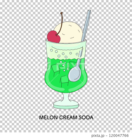 昭和レトロなメロンクリームソーダ　手描きのイラスト 120047766