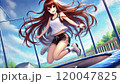 トランポリンをする美少女 120047825