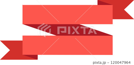 Two overlapping red ribbons are creating a zigzag shape against a clean white background, offering space for custom messages or designs 120047964